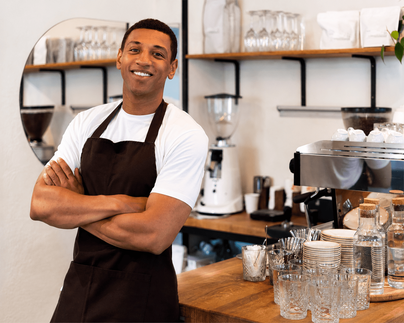 Business owner working in a coffee-shop environment